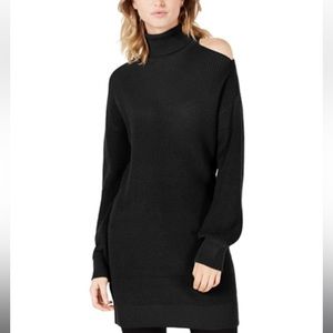 Bar111 Neck Cutout Black Turtleneck Sweater Dress